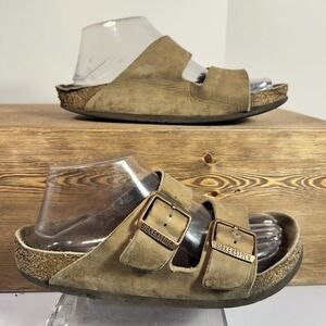 BIRKENSTOCK  Arizona WMN 7.5 EU38 Taupe Suede 2 Straps Slide Sandals Boho Hippie